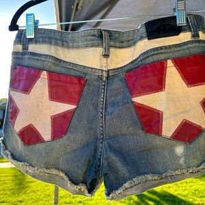 Ai American themed cut off denim shorts